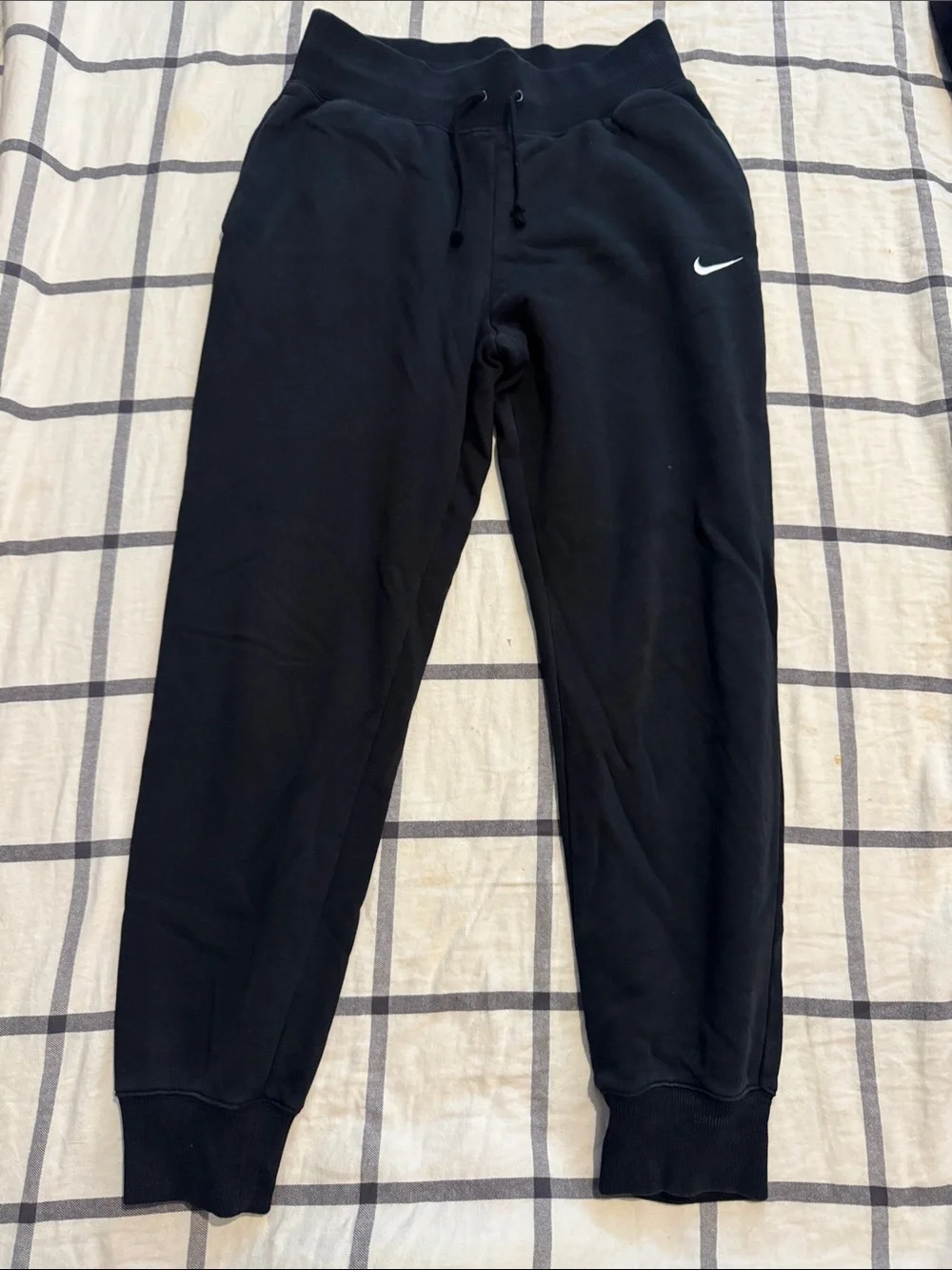 Nike Women’s Black Jogger Sweatpants with White Swoosh - M
